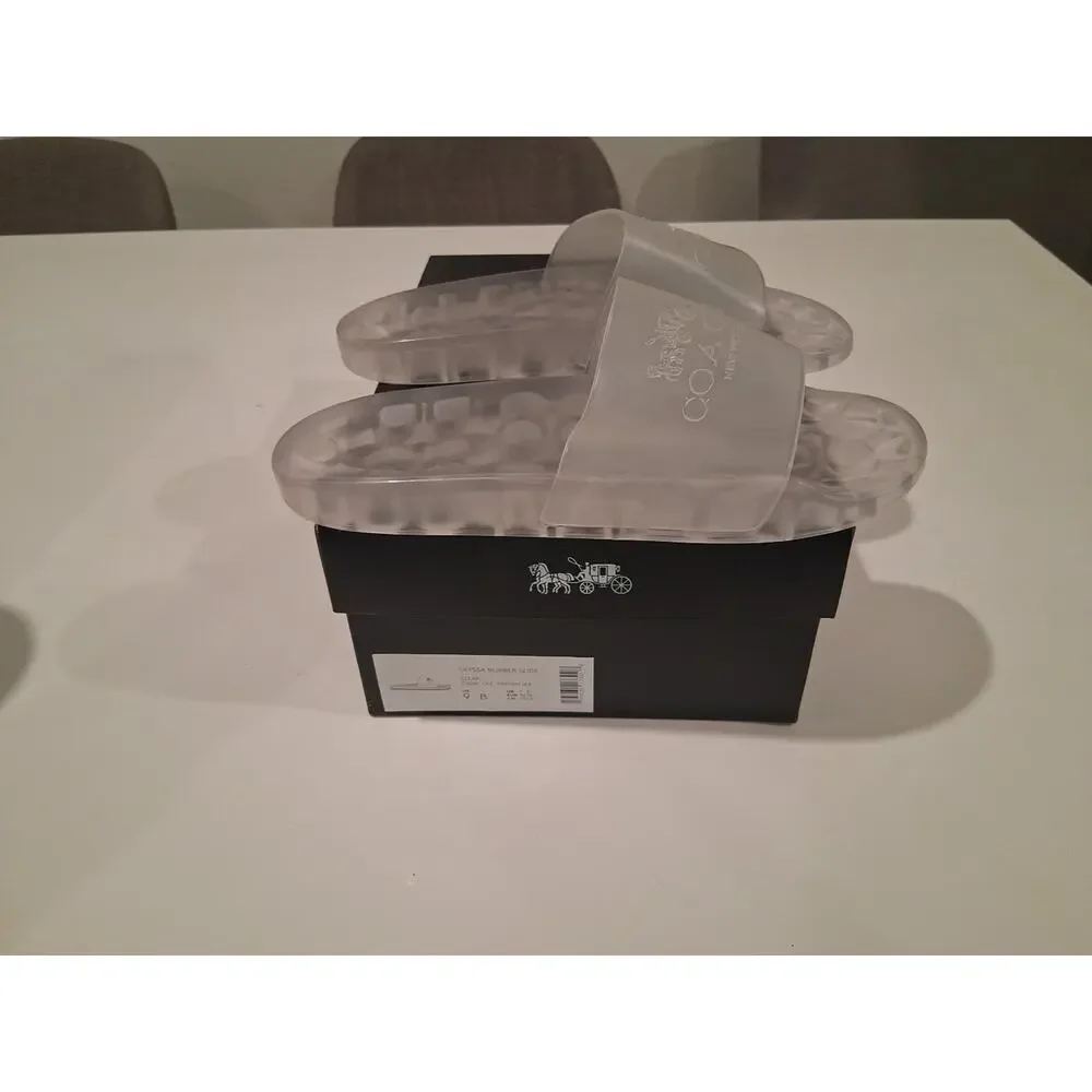 New Coach Ulyssa Rubber Slides Clear Transparent Monogram Sandals Women’s Size 9
